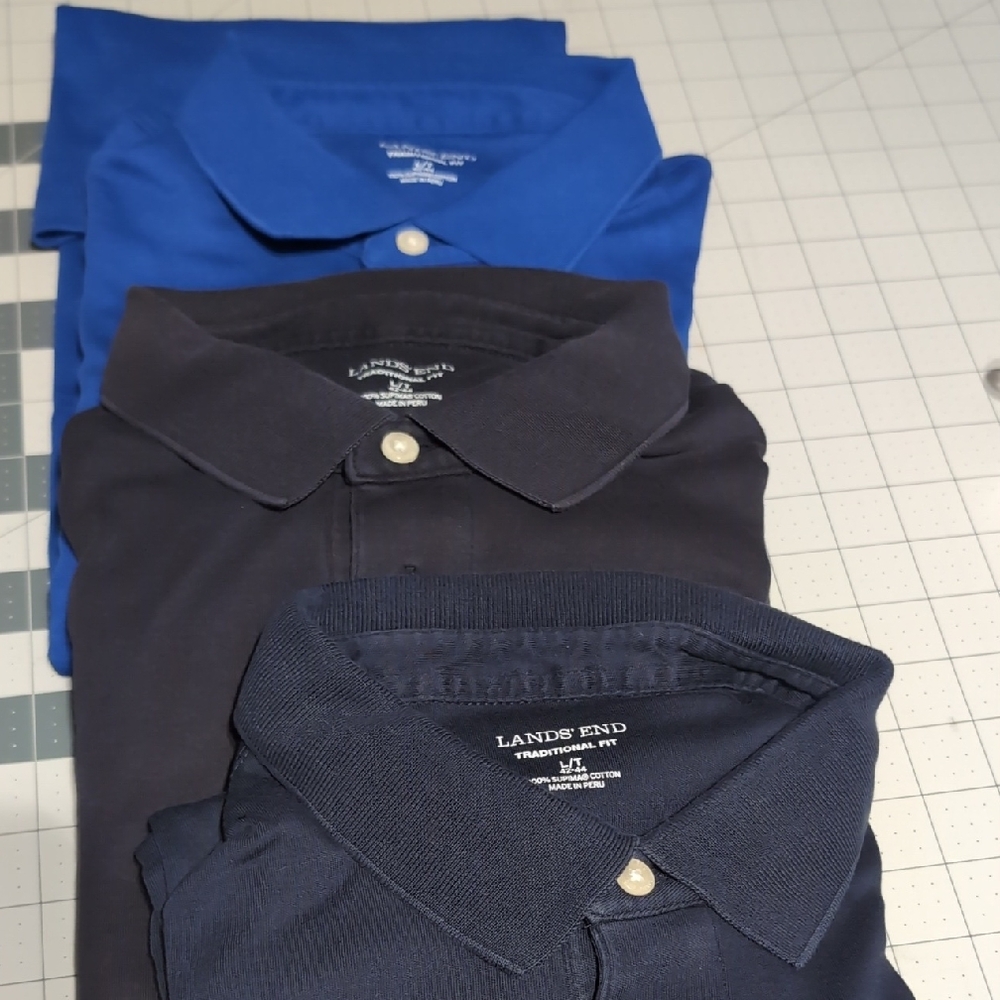 Lands' End Men's Polo Shirts - Blue and Black Set